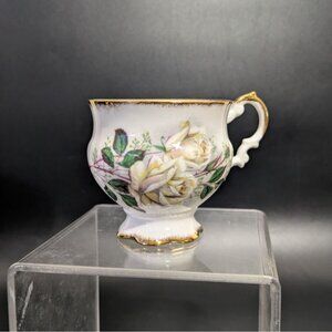 Elizabethan Bone China Tea Cup White Rose Floral Gold Trim Vintage England